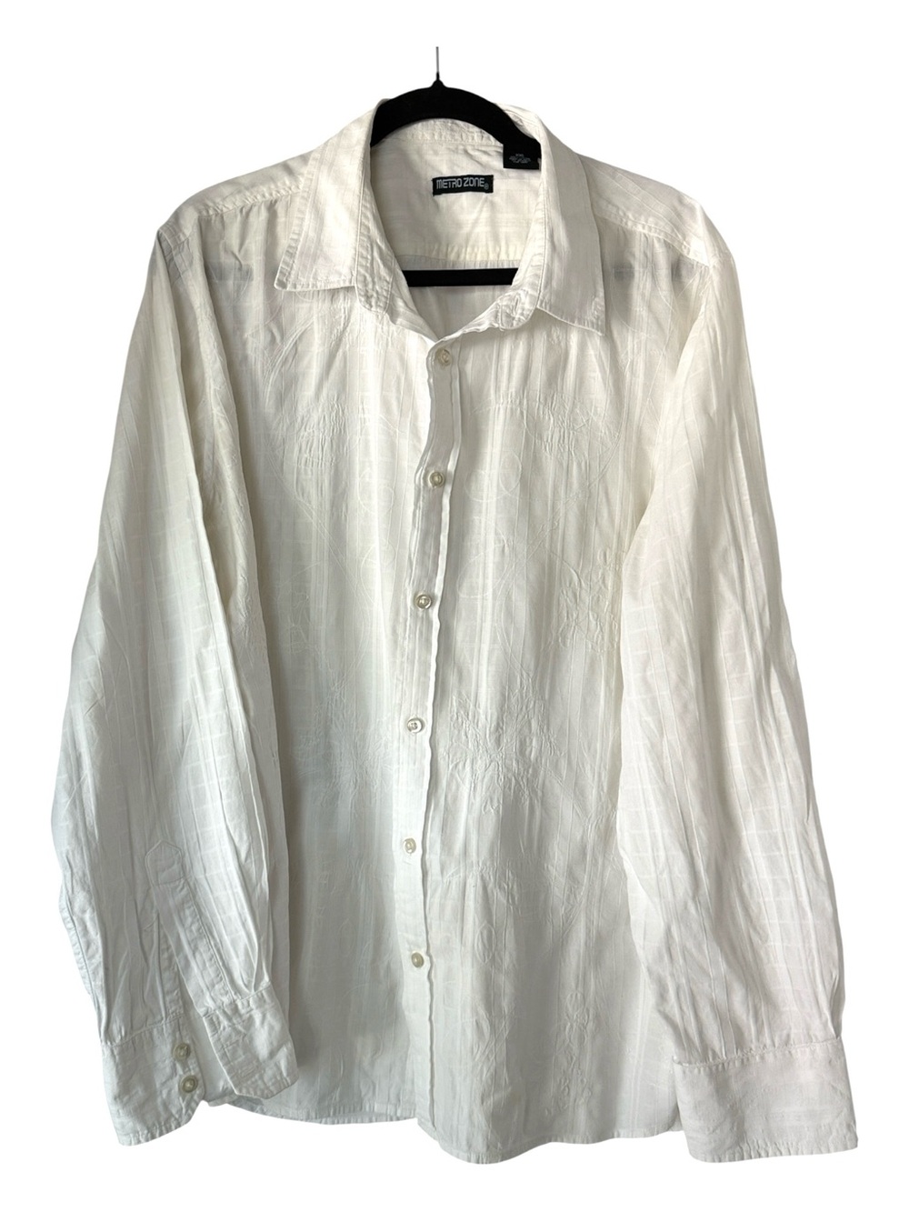 Metro Zone white long-sleeve button-down shirt w/ a subtle abstract pattern,XXL